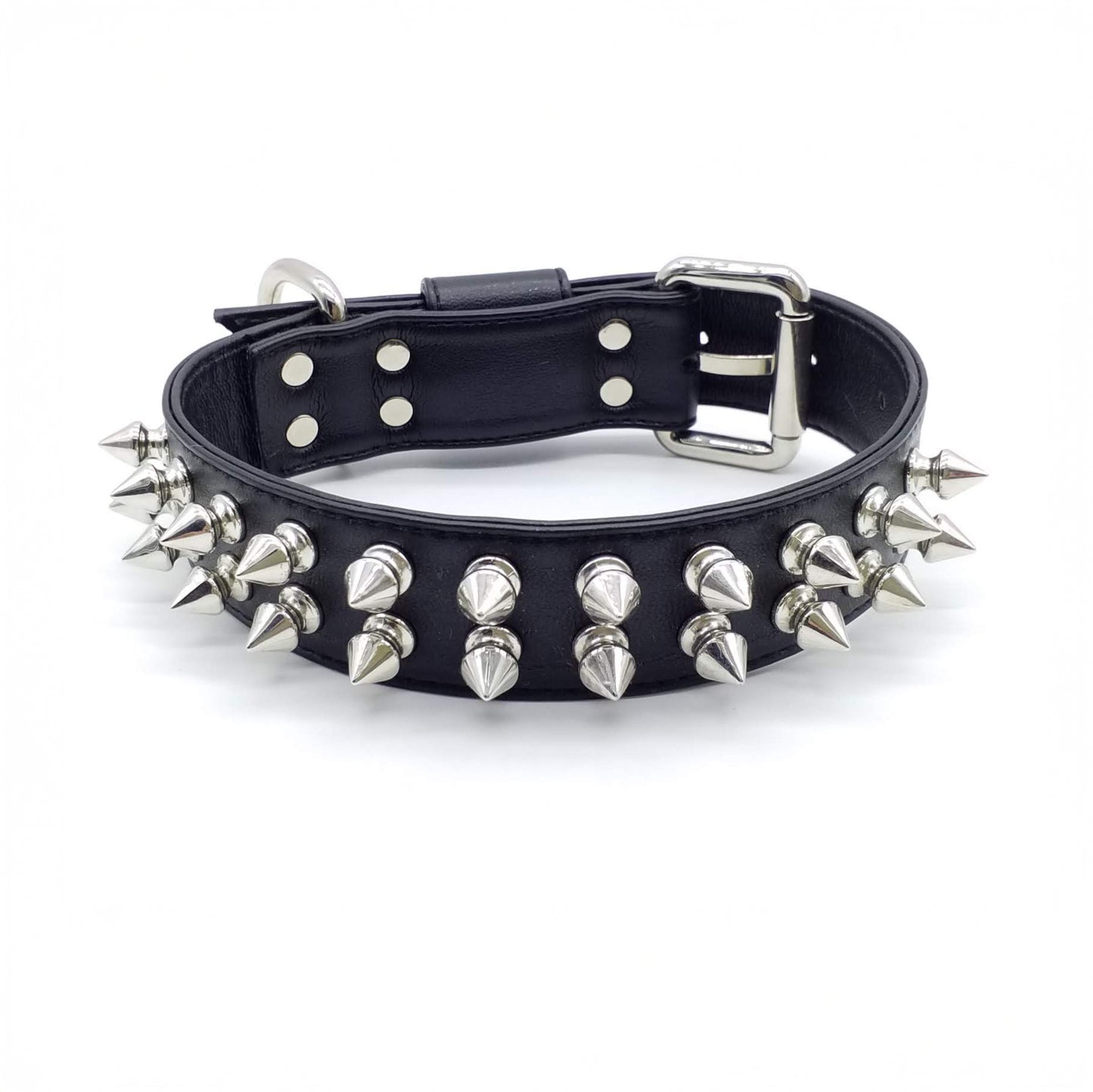 Collar and Leash Set in Eco-Leather with Double Round of Studs