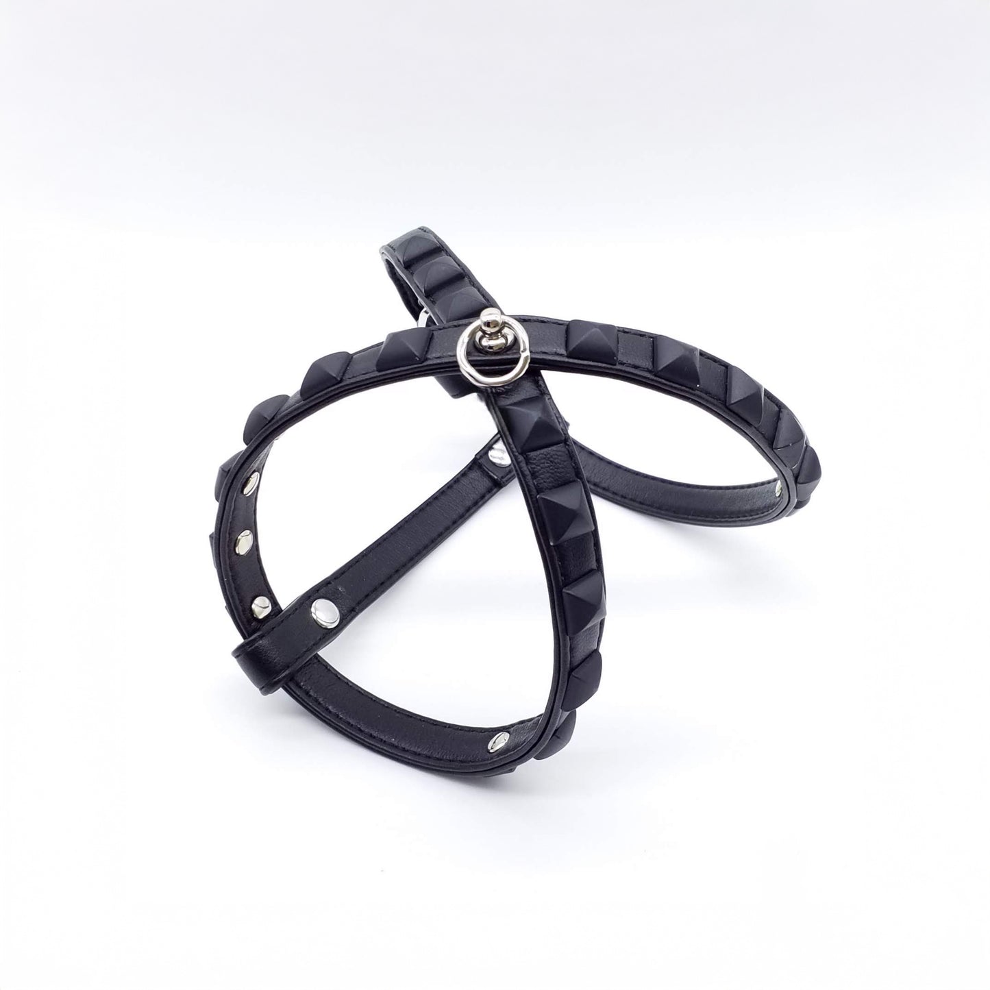 Harness and Leash Set in Eco-Leather with Double Row of Studs