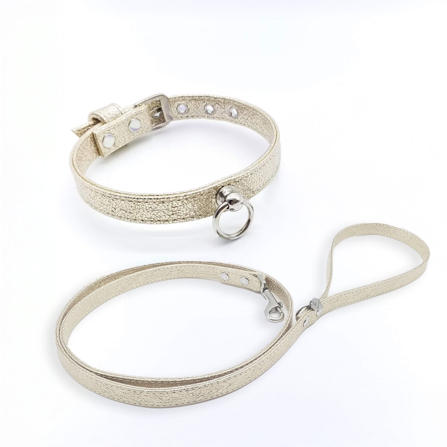Collar and Leash Set in Eco-Leather with Studs