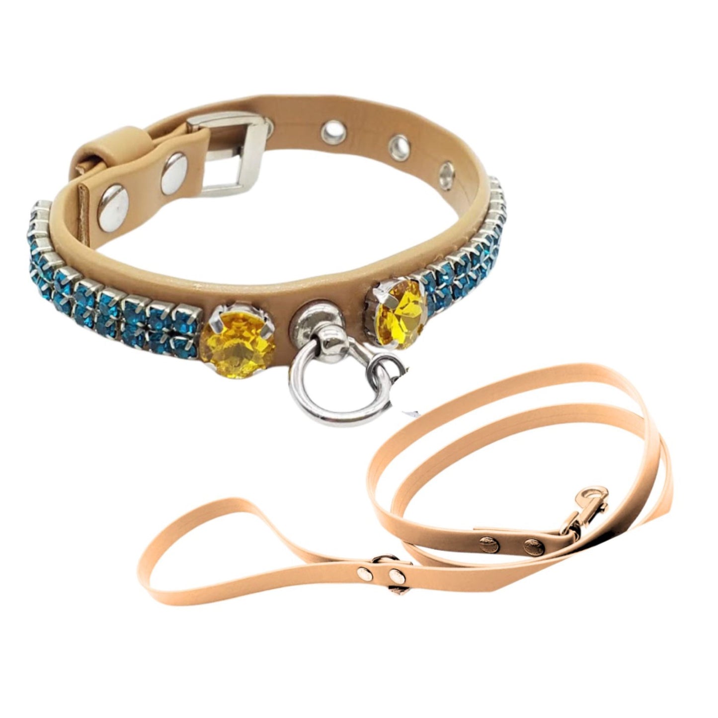 Eco-Leather Collar and Leash Set with Crystals