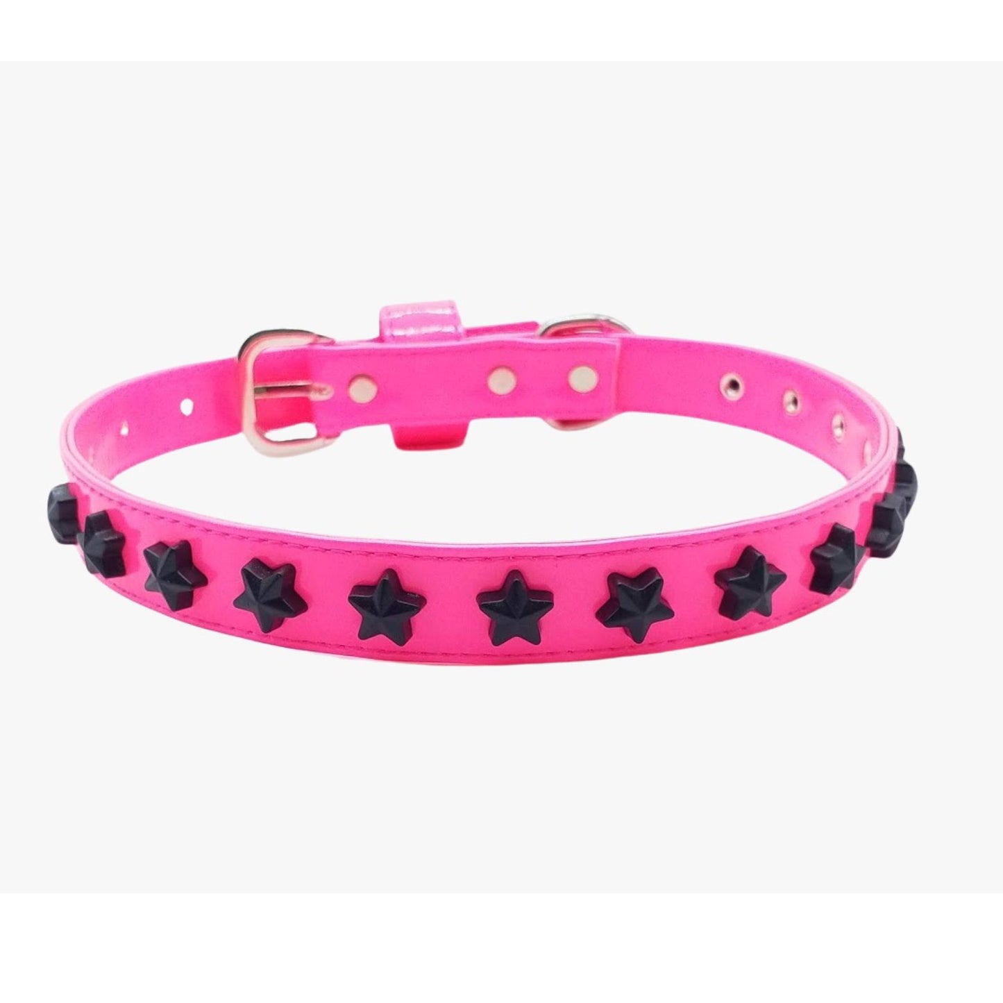 Neon Eco-Leather Collar and Leash Set with Stars