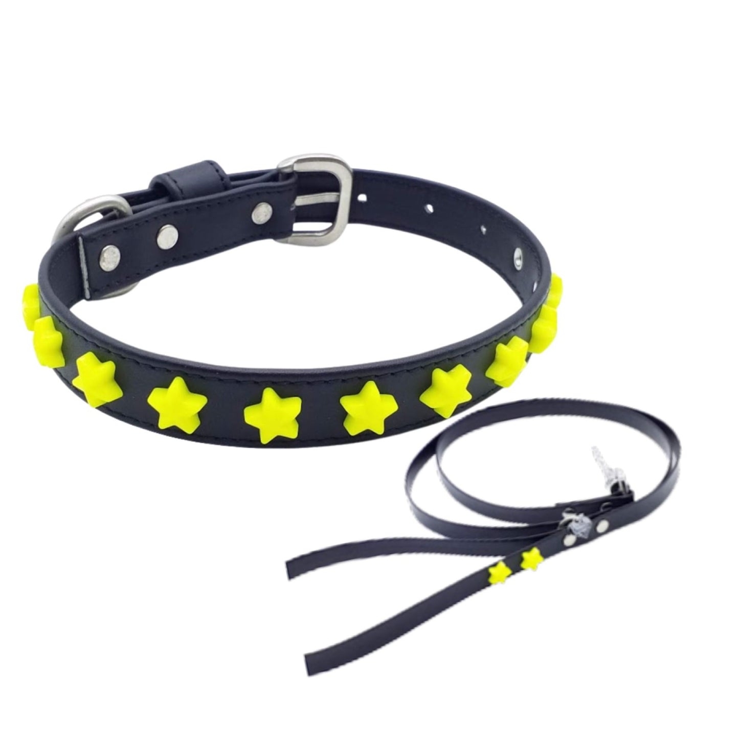Eco-Leather Collar and Leash Set with Stars