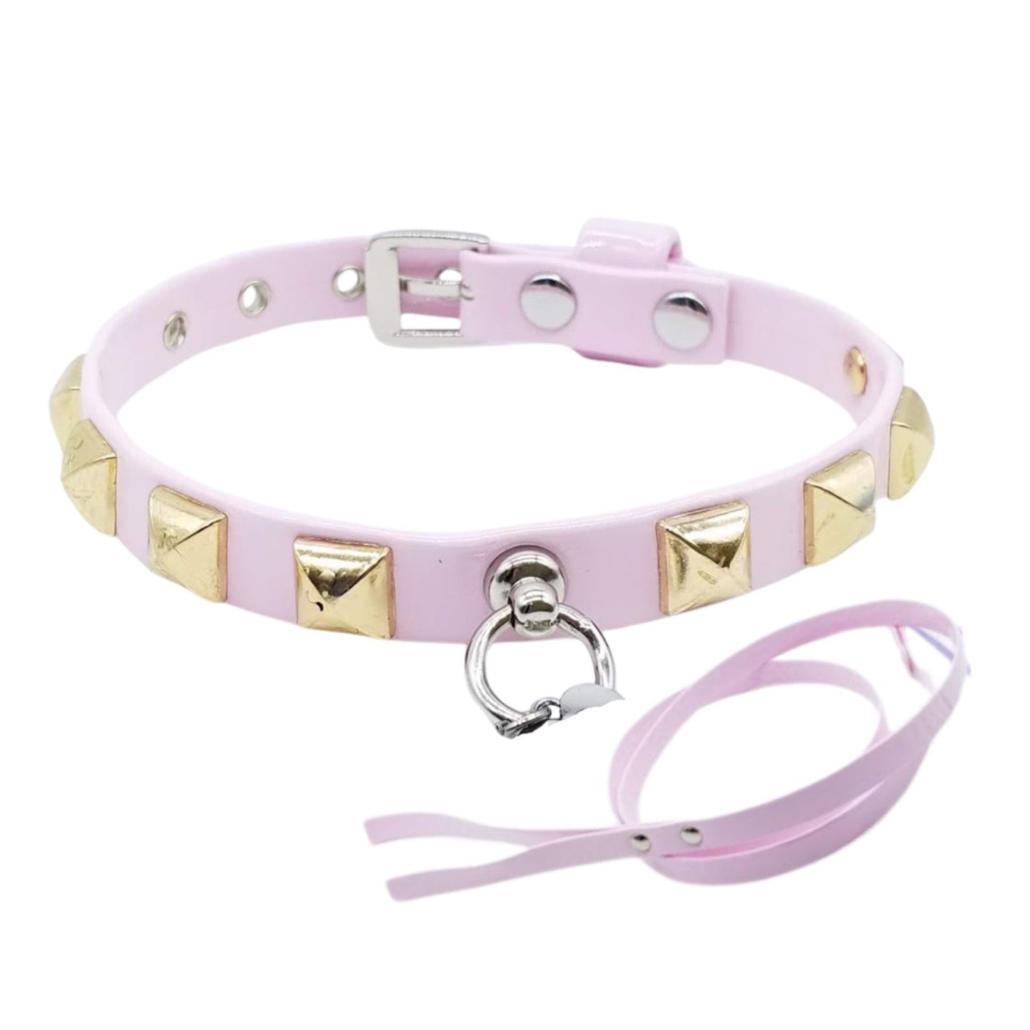 Collar and Leash Set in Eco-Leather with Studs