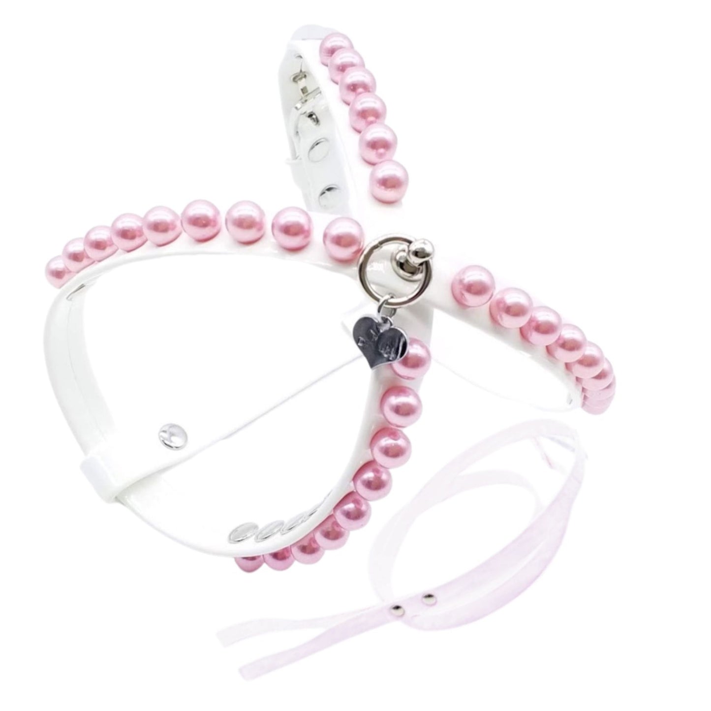 Harness and Leash Set in Eco-Leather with Pearls