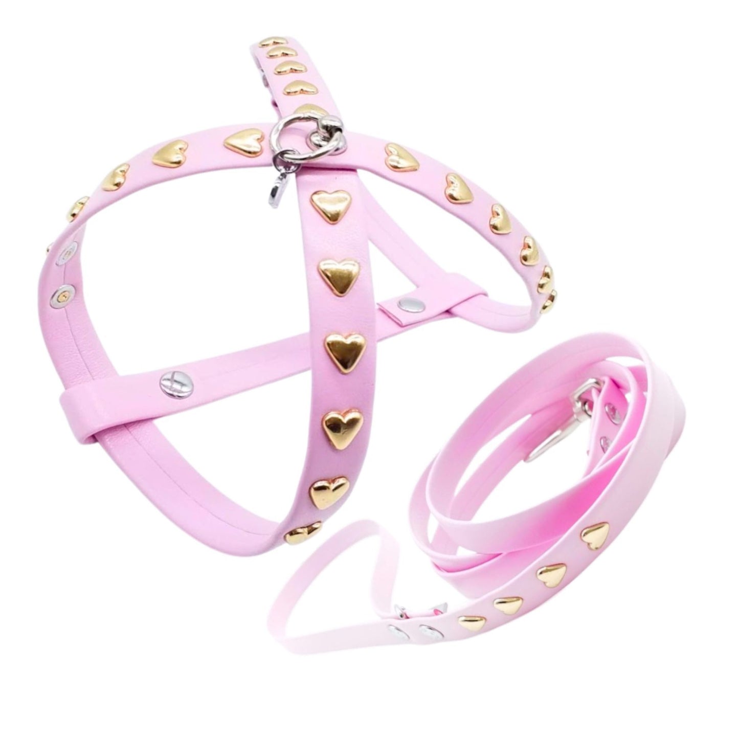 Set Pettorina e Guinzaglio in Ecopelle con Cuori