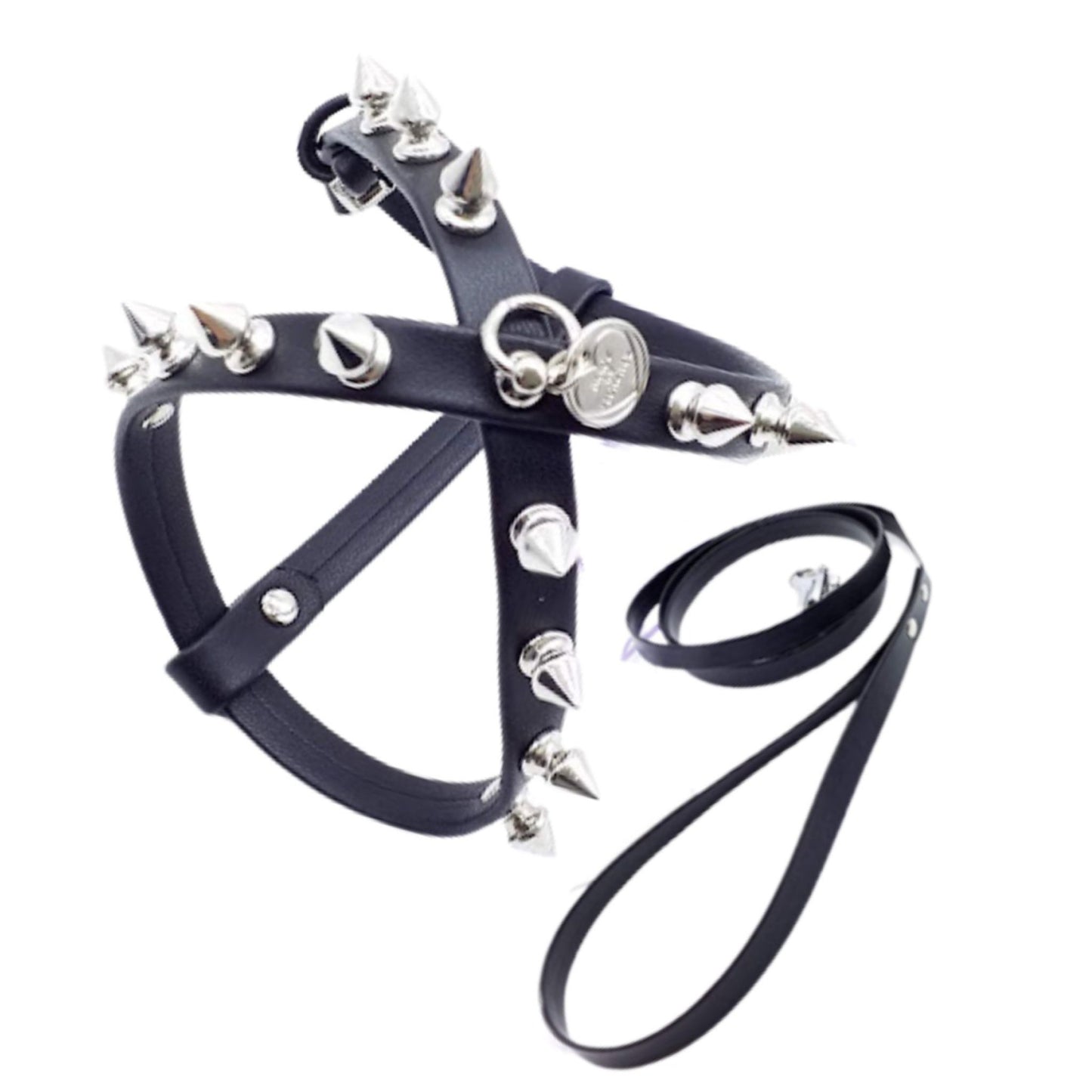 Harness and Leash Set in Eco-Leather with Double Row of Studs