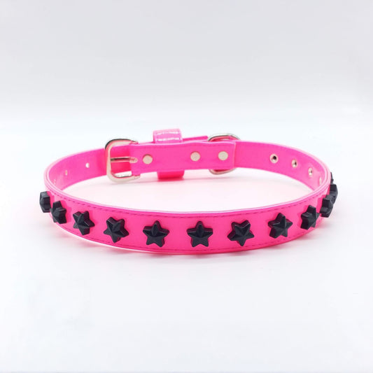 Neon Eco-Leather Collar and Leash Set with Stars