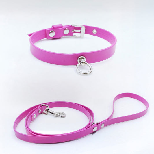 Set Collare e Guinzaglio in Ecopelle Fucsia
