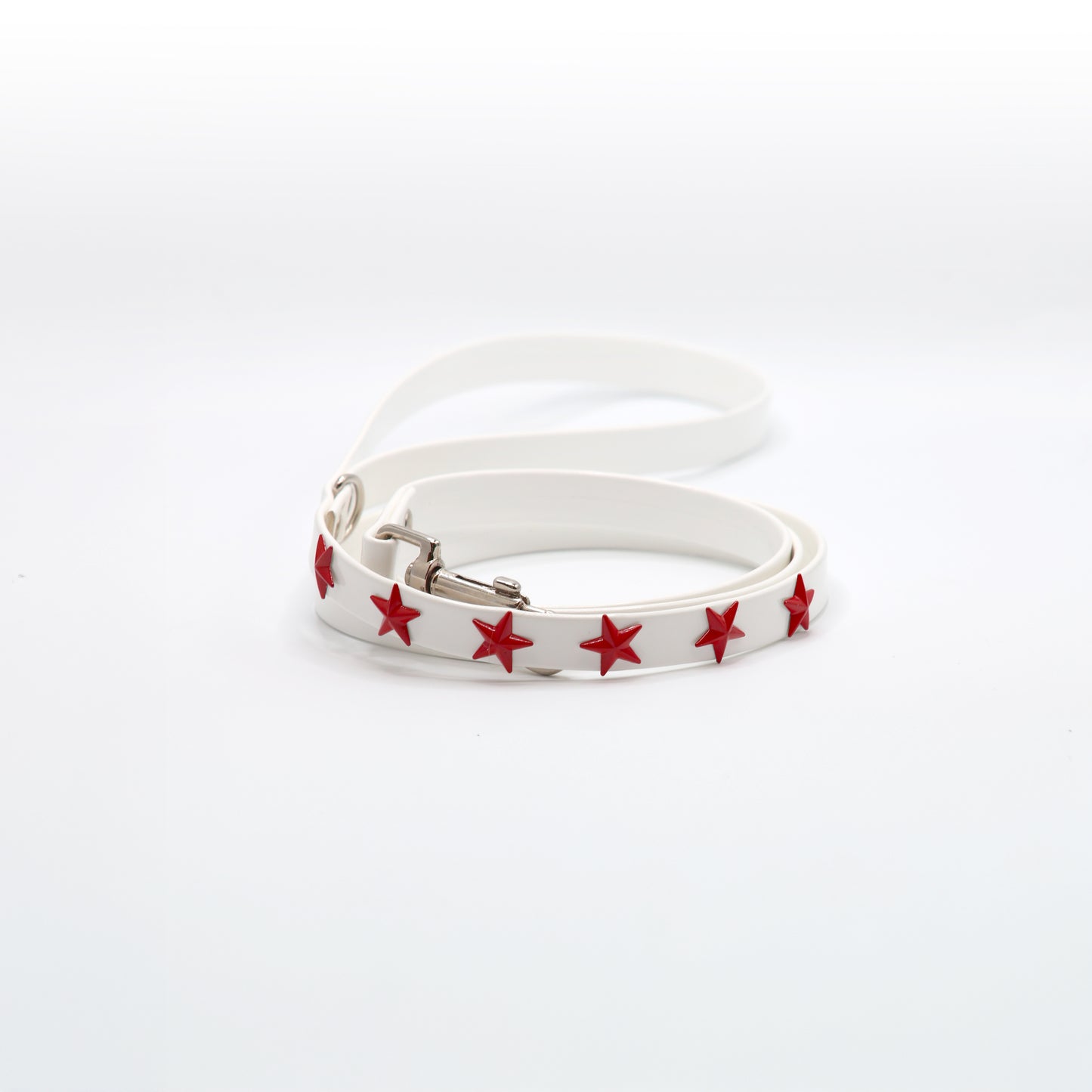 CHRISTMAS COLLECTION - Guinzaglio in ecopelle bianco con stelle rosse - Fatto a Mano