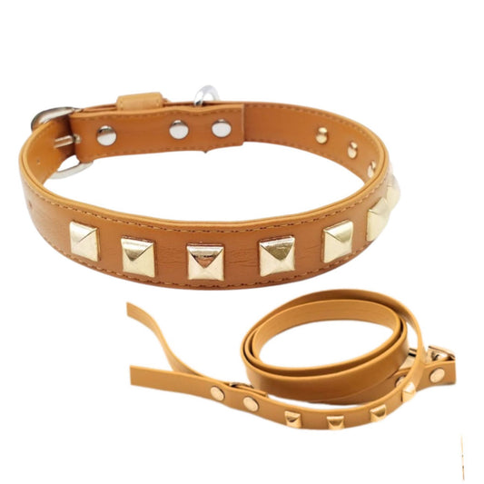 Set Collare e Guinzaglio in Ecopelle con Borchie
