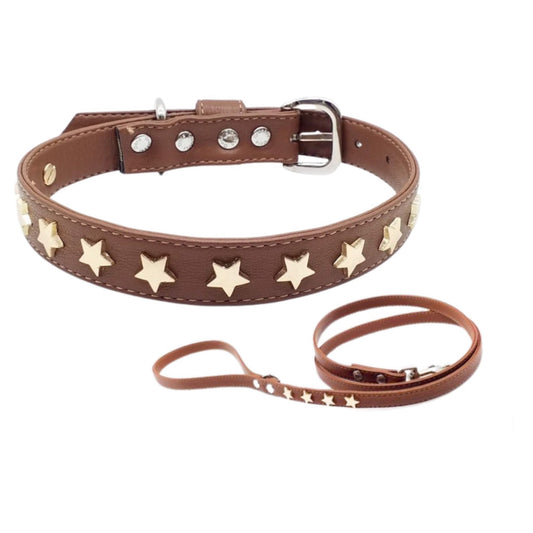 Set Collare e Guinzaglio in Ecopelle con Stelle