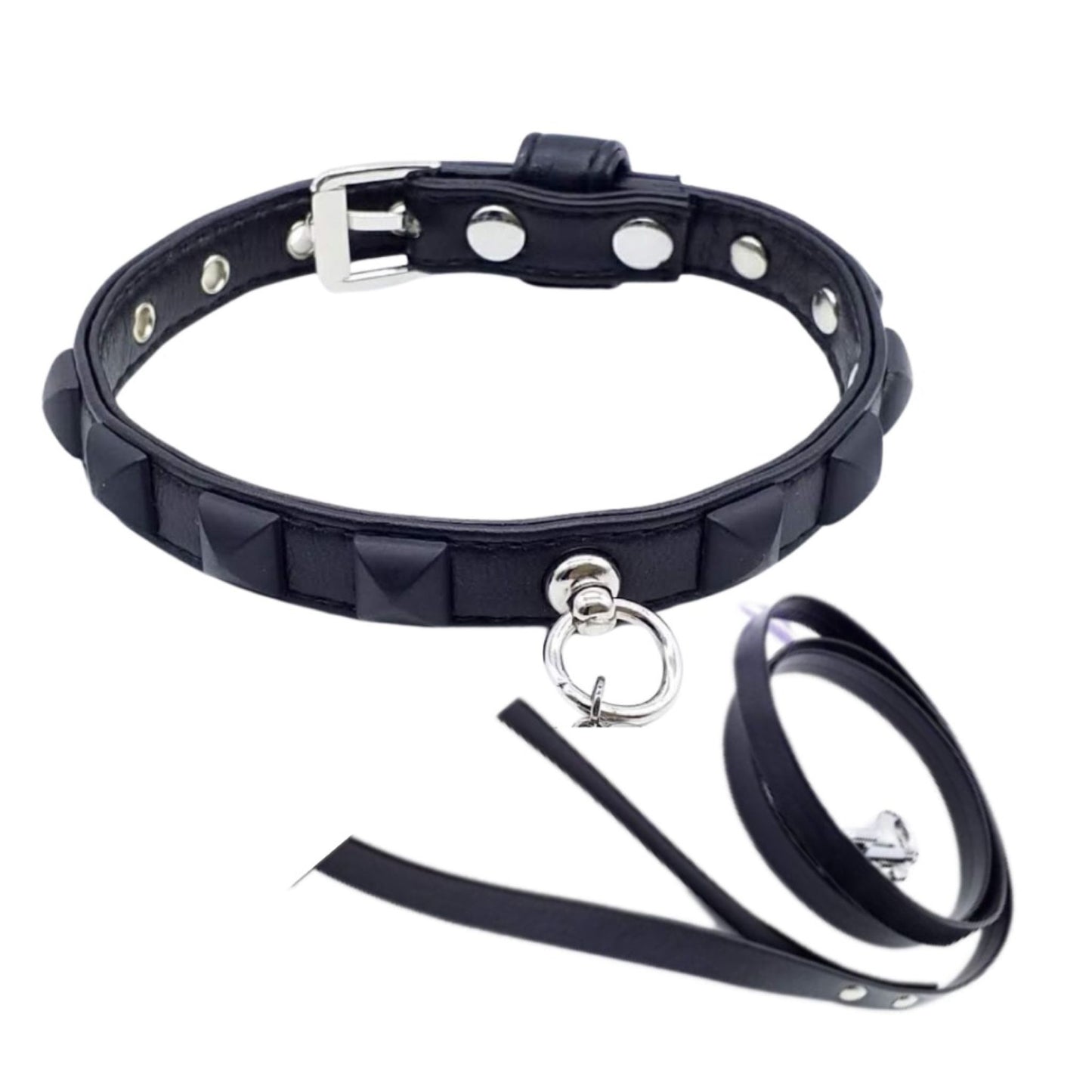 Set Collare e Guinzaglio in Ecopelle con Borchie