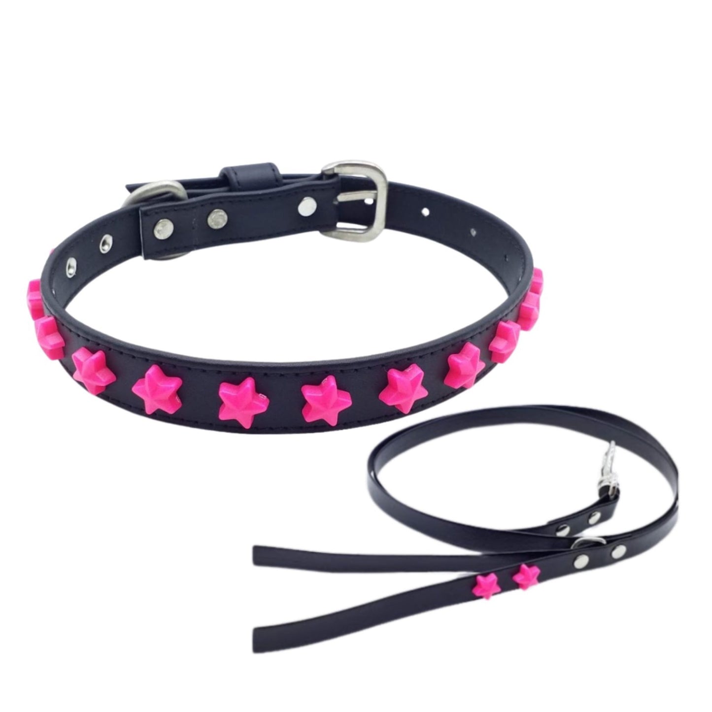 Eco-Leather Collar and Leash Set with Stars