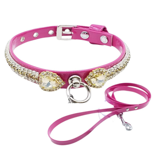 Set Collare e Guinzaglio in Ecopelle con Cristalli