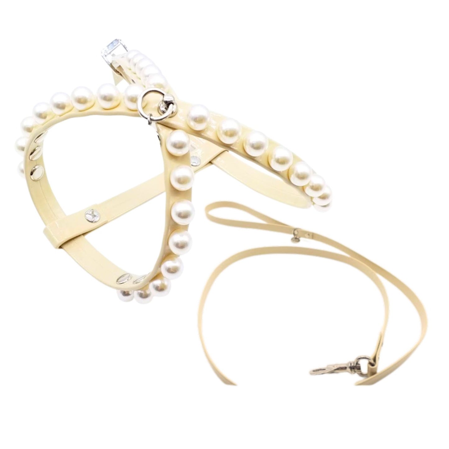 Harness and Leash Set in Eco-Leather with Pearls