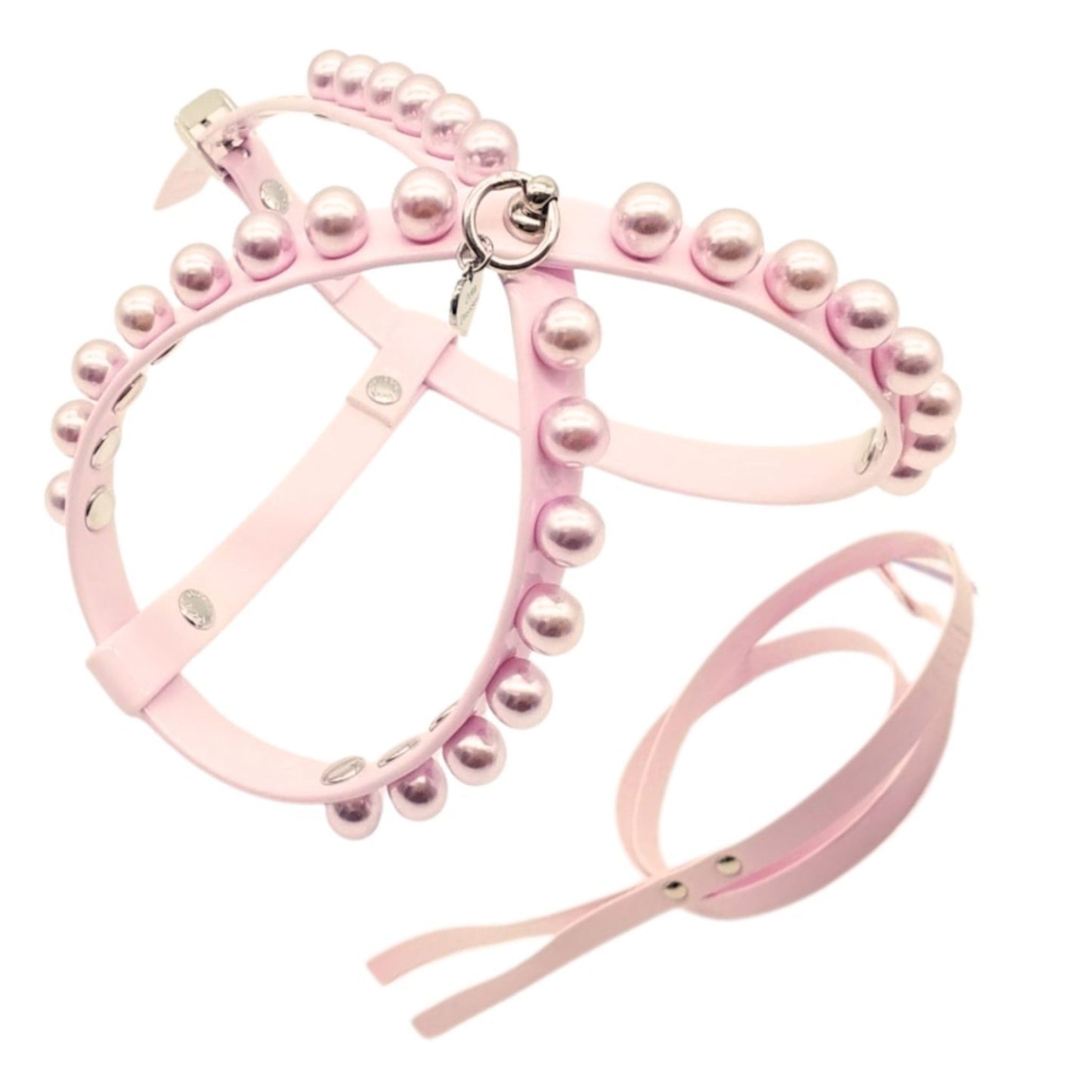 Harness and Leash Set in Eco-Leather with Pearls
