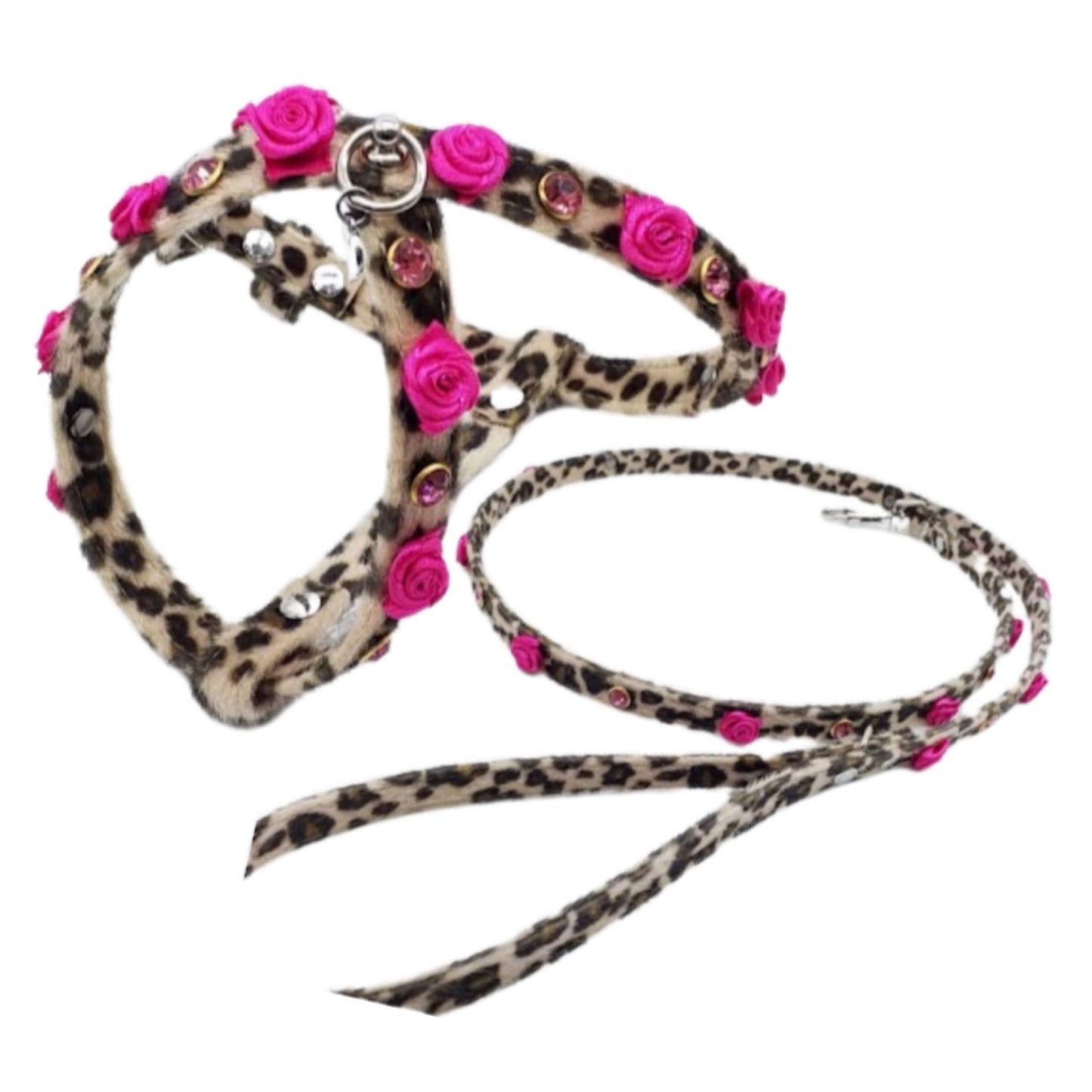 Set Pettorina e Guinzaglio in Ecopelle Animalier con Rouches