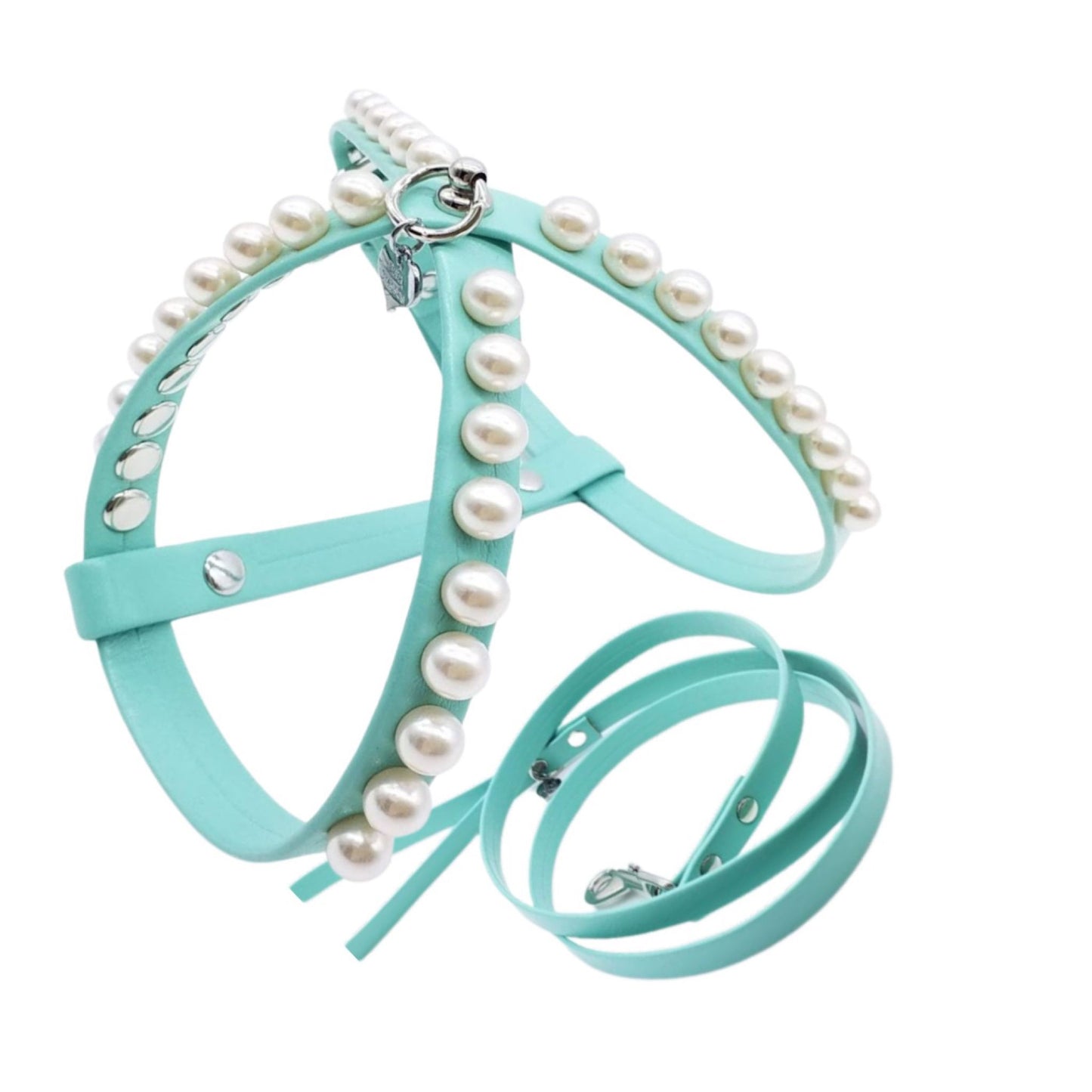 Harness and Leash Set in Eco-Leather with Pearls